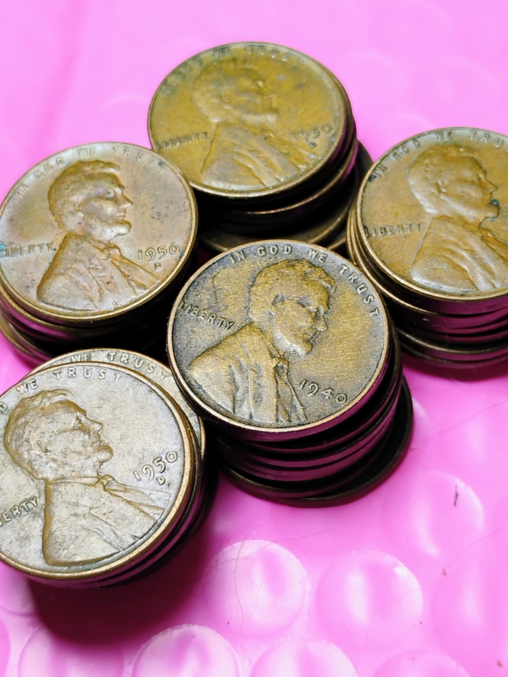 50 Vintage Lincoln Wheat Penny  Mixed Dates -  Copper Mostly 1950s Some Duplica